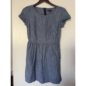 Gap Women's Size 2 Chambray Cinched Waist Baby Doll Dress Blue Cotton Pockets XS